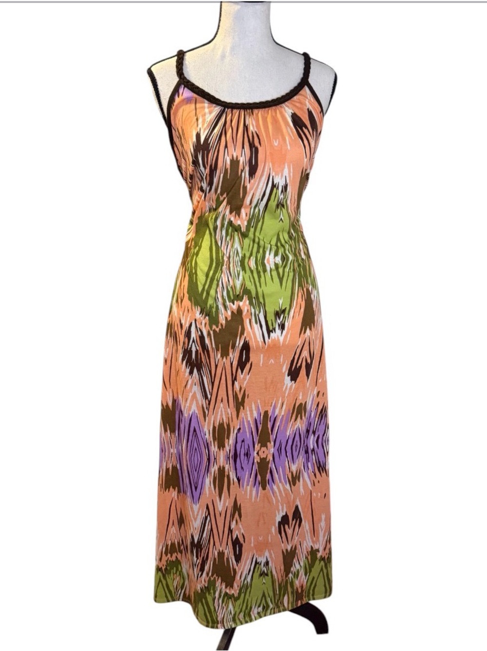 Palisades Beach club vintage bohemian Ikat sleeveless Maxi Dress -Size large 12